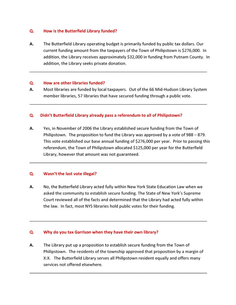 Julia L. Butterfield Memorial Library FAQs page 1