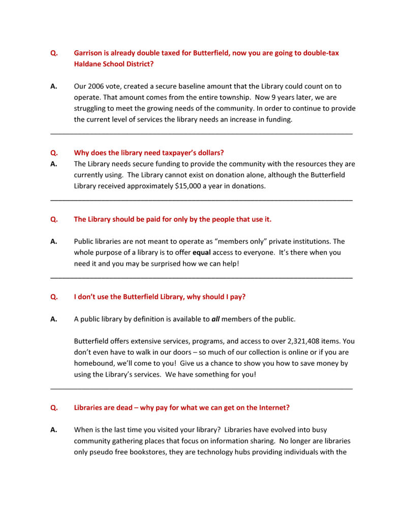 Julia L. Butterfield Memorial Library FAQs page 2